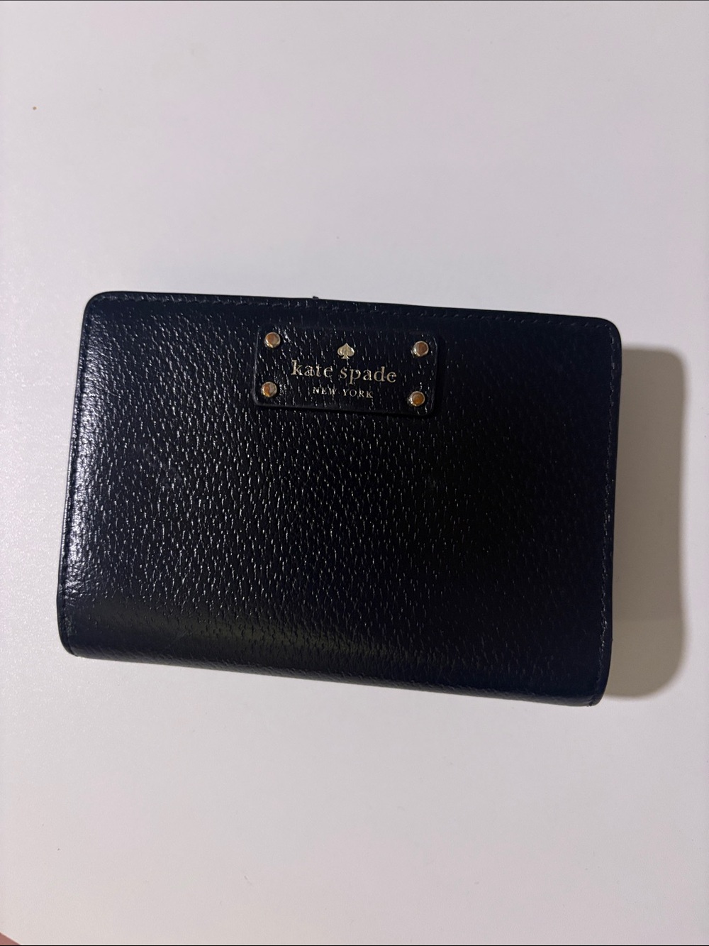 kate spade Black Pebbled Leather Compact Bifold Card Holder